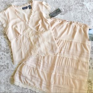 NWT Nude Blouse and Skirt Set size Large L Cream